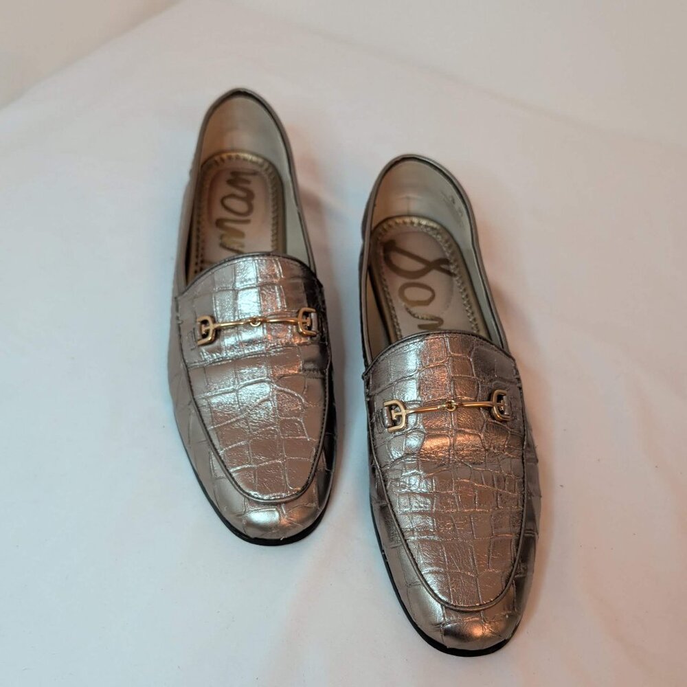 Sam Edelman Bronze Croc Embossed Loraine Leather Loafers - Picture 2 of 10